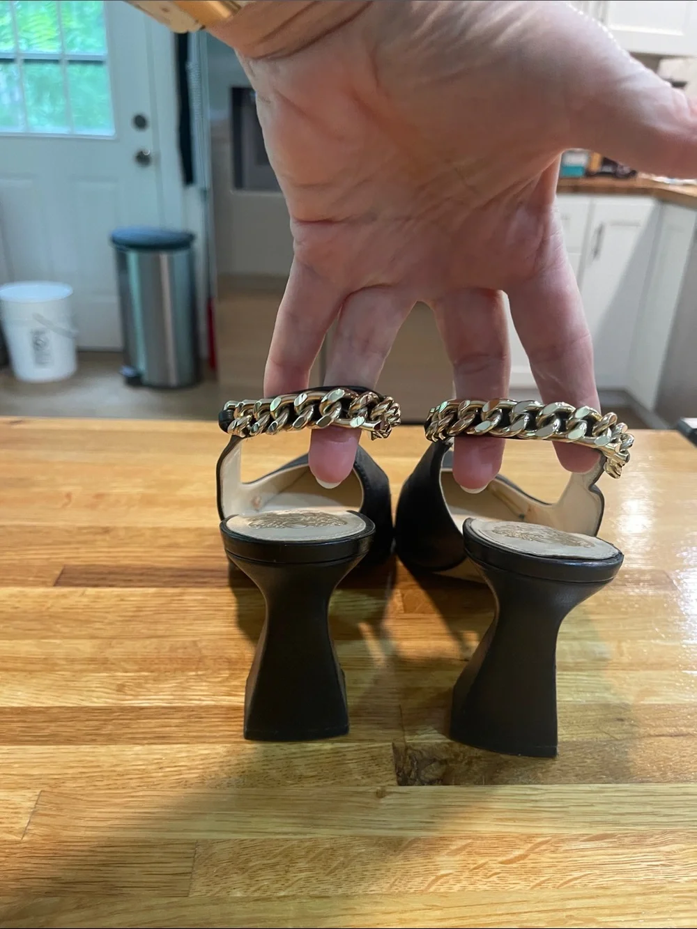 Vince Camuto Black Pointed-Toe Slingback Pumps with Chain Strap